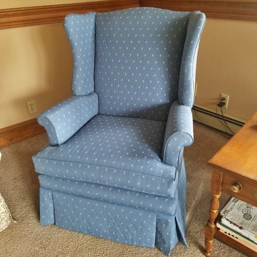 traditional blue country pattern wing chair